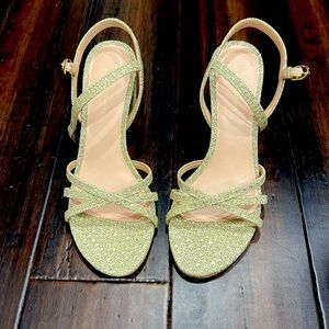 Stuart Weitzman gold glitter block heels sandals